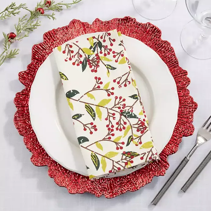 New Kirklands Home Red Berry Delight Cotton Napkins, Set of 4