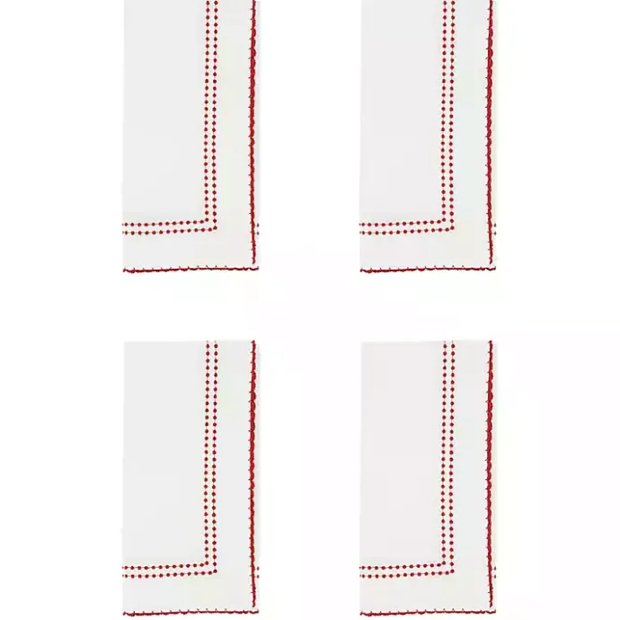 Sale Kirklands Home Red Border Embroidered Napkins, Set of 4