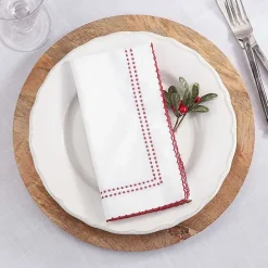 Sale Kirklands Home Red Border Embroidered Napkins, Set of 4