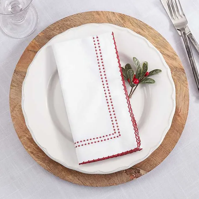 Sale Kirklands Home Red Border Embroidered Napkins, Set of 4
