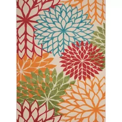 Kirklands Home Red Bright Floral Burst Outdoor Area Rug, 5x7