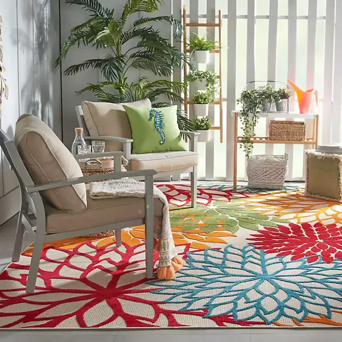 Online Kirklands Home Red Bright Floral Burst Outdoor Area Rug, 7x10