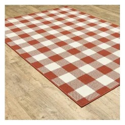 Outlet Kirklands Home Buffalo Check Outdoor Area Rug, 5x7 Red