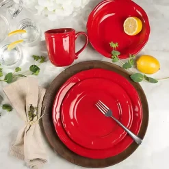 Outlet Kirklands Home Ceramic Soft Scallop 16-pc. Dinnerware Set Red