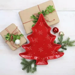 Discount Kirklands Home Christmas Tree and Snowflakes Serving Platter Red