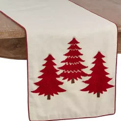 Discount Kirklands Home Red Embroidered Christmas Trees Table Runner