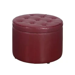 New Kirklands Home Faux Leather Round Shoe Storage Ottoman Red