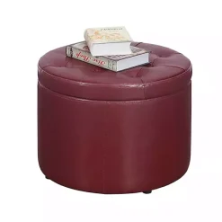 New Kirklands Home Faux Leather Round Shoe Storage Ottoman Red