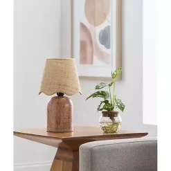 Online Kirklands Home Faux Stone Table Lamp with Scalloped Shade Red