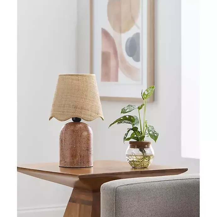 Online Kirklands Home Faux Stone Table Lamp with Scalloped Shade Red