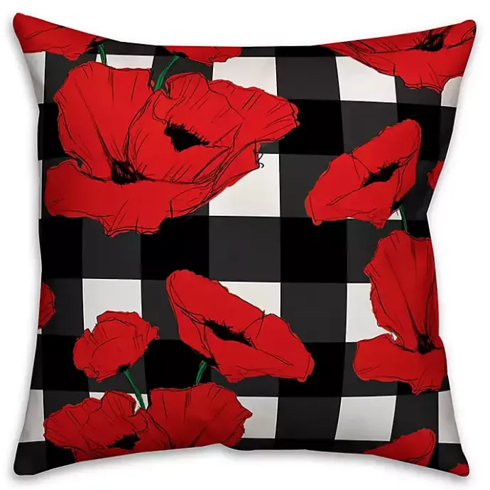 Kirklands Home Red Floral Buffalo Check Outdoor Pillow