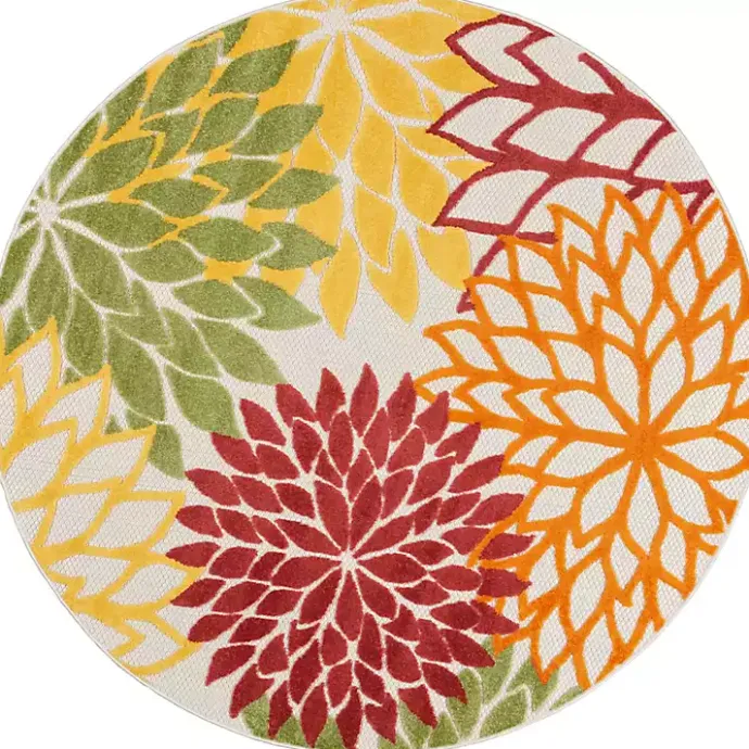Discount Kirklands Home Red Floral Burst Outdoor Round Area Rug, 5 ft.