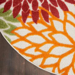 Discount Kirklands Home Red Floral Burst Outdoor Round Area Rug, 5 ft.