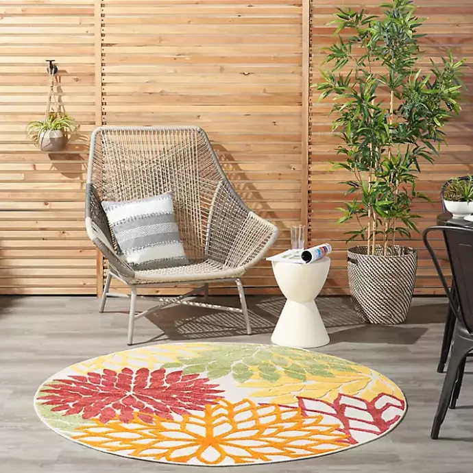 Discount Kirklands Home Red Floral Burst Outdoor Round Area Rug, 5 ft.