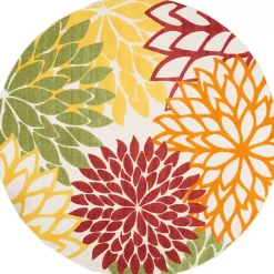 Discount Kirklands Home Red Floral Burst Outdoor Round Area Rug, 7 ft.
