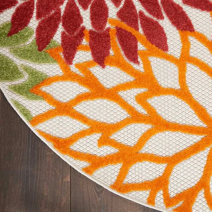 Discount Kirklands Home Red Floral Burst Outdoor Round Area Rug, 7 ft.