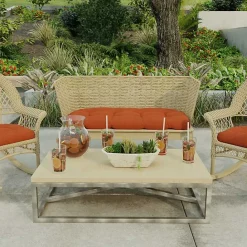 Kirklands Home French Edge Outdoor Wicker Settee Cushion Red