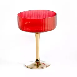 New Kirklands Home Red Ripple Gold Base Coupe Glass