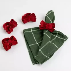 Kirklands Home Velvet Bow Napkin Rings, Set of 4 Red