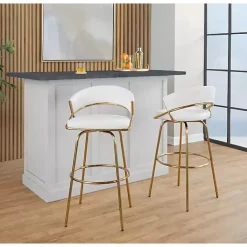 Online Kirklands Home Remy White & Gold Swivel Bar Stools, Set of 2 Black