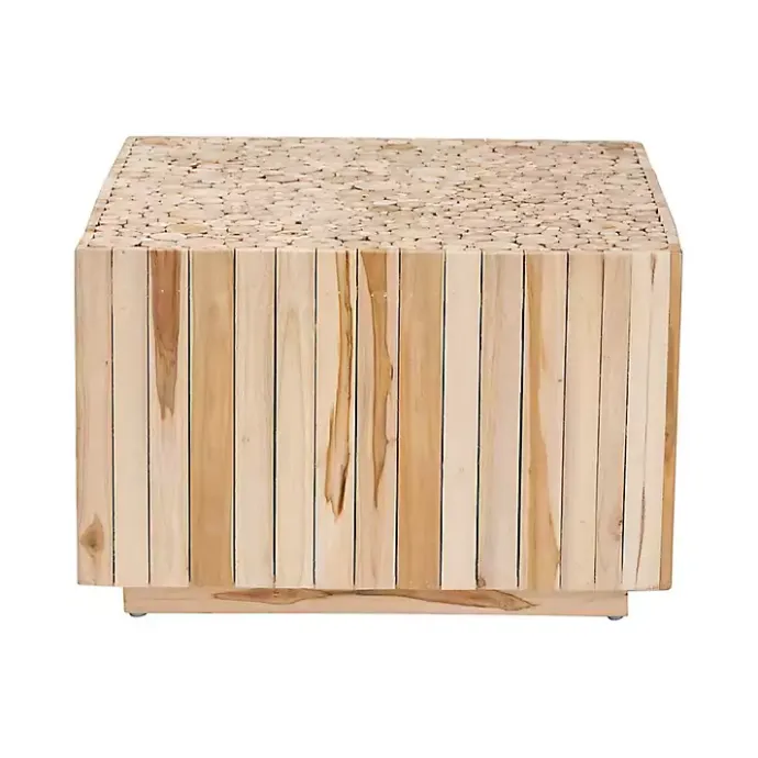 Online Kirklands Home Repurposed Wood Logs Square Coffee Table Tan