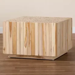 Online Kirklands Home Repurposed Wood Logs Square Coffee Table Tan