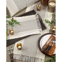 Kirklands Home Rich Gray Kantha Stitch Table Runner