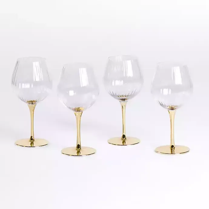 Discount Kirklands Home Ripple Gold Base Goblet Wine Glasses, Set of 4
