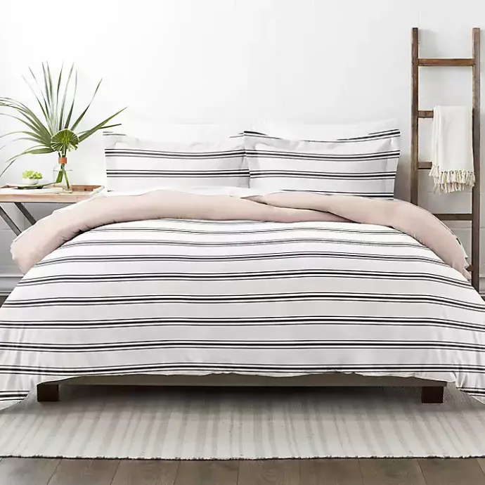 New Kirklands Home Rose Pink Echo Stripe 3-pc. Queen Duvet Cover Set