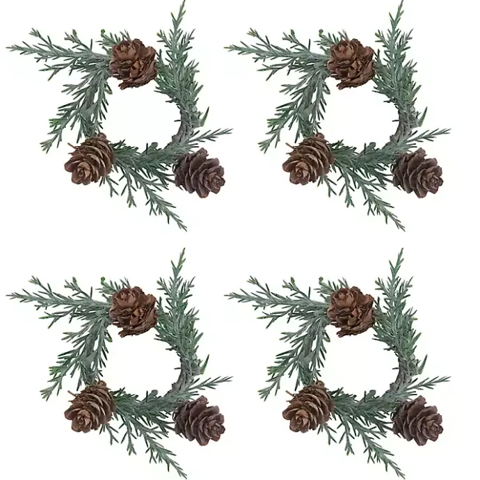 Kirklands Home Rosemary Pinecone Wreath Napkin Rings, Set of 4