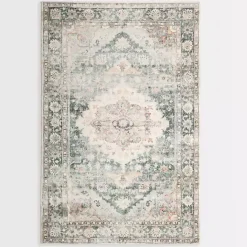 Outlet Kirklands Home Rosette Green and Ivory Area Rug, 5x7