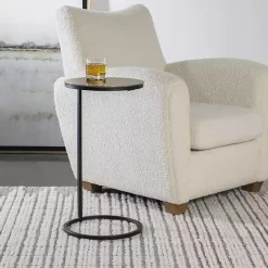 Kirklands Home Round Black and Gold Metal C-Table