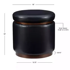 Clearance Kirklands Home Round Faux Leather Storage Ottoman Black