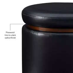 Clearance Kirklands Home Round Faux Leather Storage Ottoman Black
