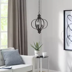 Discount Kirklands Home Round Iron Ornate Pendant Light Black