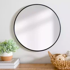 Kirklands Home Round Black Nouveau Linear Wall Mirror, 20 in.
