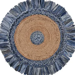 Outlet Kirklands Home Round Braided Jute and Denim Area Rug, 3x3