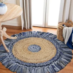 Outlet Kirklands Home Round Braided Jute and Denim Area Rug, 3x3