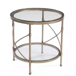 Online Kirklands Home Round Bronze Metal and Glass Accent Table Gold