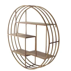 Sale Kirklands Home Round Bronze Metal and Tiered Wood Wall Shelf