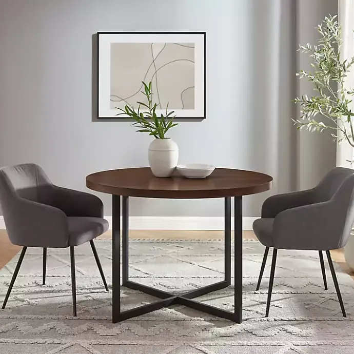 New Kirklands Home Round and Black X Base Dining Table Brown