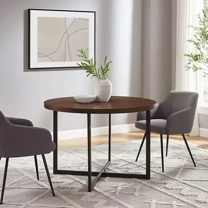 New Kirklands Home Round and Black X Base Dining Table Brown