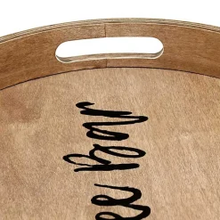 New Kirklands Home Round Wood Coffee Bar Tray Brown