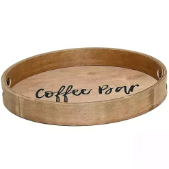New Kirklands Home Round Wood Coffee Bar Tray Brown
