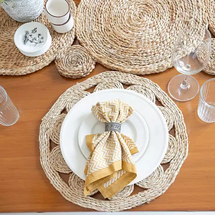 New Kirklands Home Round Decorative Braided Jute Placemats, Set of 2 Tan