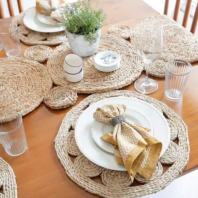 New Kirklands Home Round Decorative Braided Jute Placemats, Set of 2 Tan