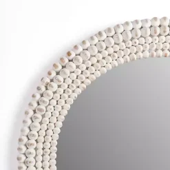 Best Kirklands Home Round Distressed White Beaded Wall Mirror