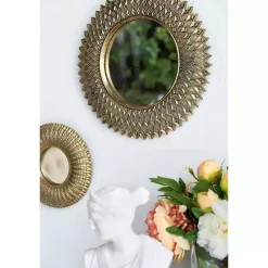 New Kirklands Home Round Gold Textured Diamond Wall Mirror