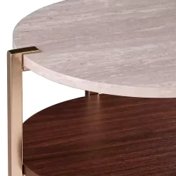 New Kirklands Home Round Gold 2-Tier Accent Table White
