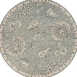 Discount Kirklands Home Round Gray and Botanical Area Rug, 4x4 Blue